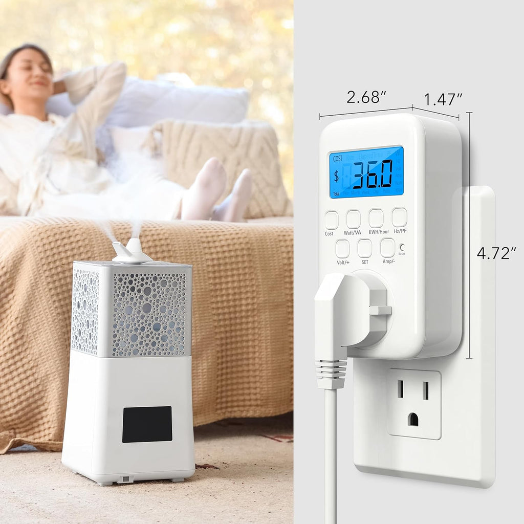 Watt Meter Plug with Backlight, Plug-In Socket Power Meter Electricity Usage Monitor Consumption Electrical Energy Monitor, Voltage Amps Wattage Electricity Usage Tester, 9 Display Modes - 2 Pack