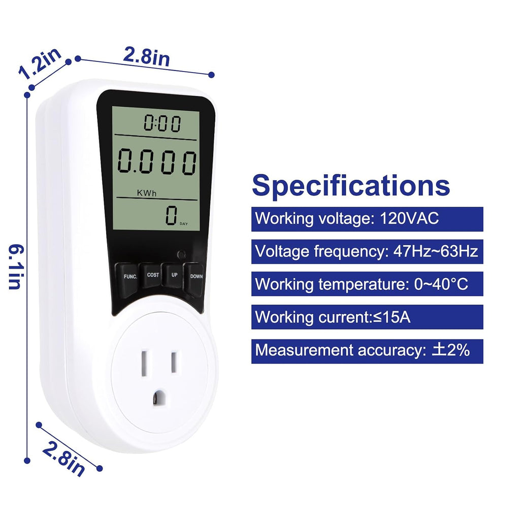 Multifunctional YC05-US Energy Meters Socket Wattmeter Power Monitor for US with Electricity Consumption Meter,Let It Help You Better Control Your Electricity Bills. (Blue Backlight)