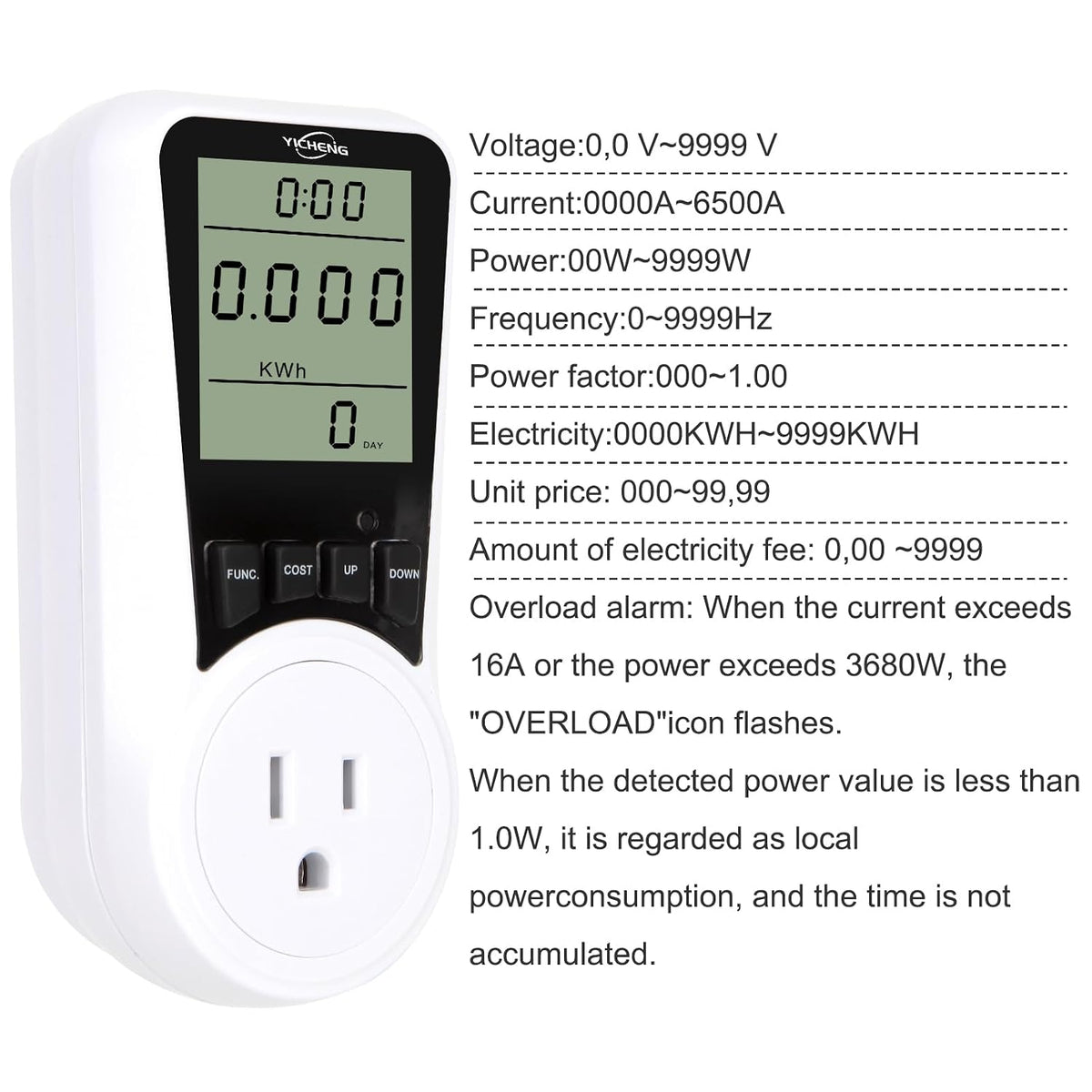 Multifunctional YC05-US Energy Meters Socket Wattmeter Power Monitor for US with Electricity Consumption Meter,Let It Help You Better Control Your Electricity Bills. (Blue Backlight)