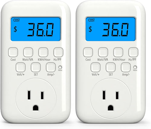 Watt Meter Plug with Backlight, Plug-In Socket Power Meter Electricity Usage Monitor Consumption Electrical Energy Monitor, Voltage Amps Wattage Electricity Usage Tester, 9 Display Modes - 2 Pack