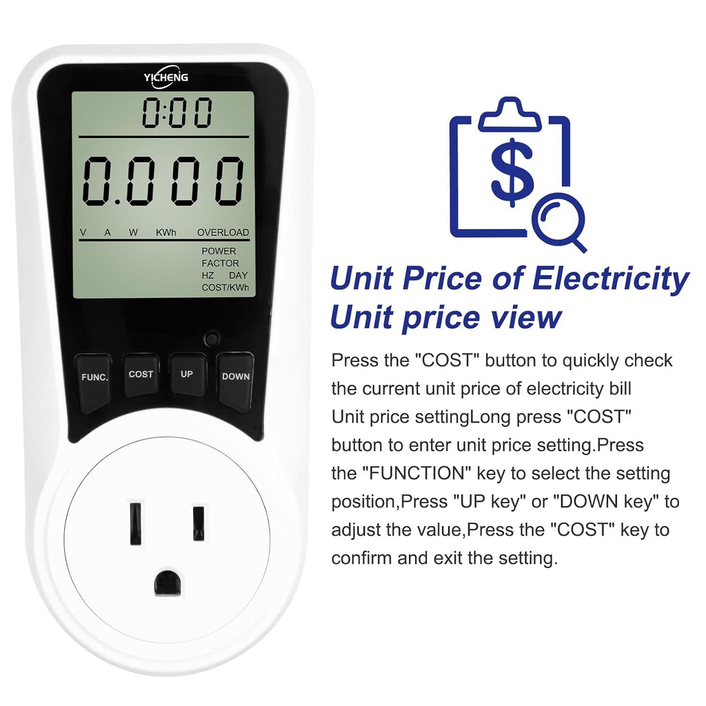 Multifunctional YC05-US Energy Meters Socket Wattmeter Power Monitor for US with Electricity Consumption Meter,Let It Help You Better Control Your Electricity Bills. (Blue Backlight)